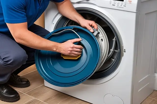 Split image showing the replacement of a washing machine bellow, with a worn-out bellow on the left and a clean, new bellow installed on the right.